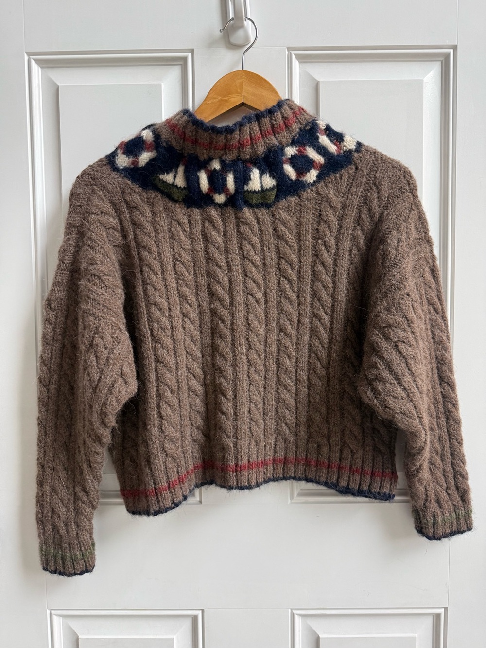 Nautical Hand Knitted Merino Wool Sweater Heavyweight Boxy Cropped Coastal - Picture 2 of 10